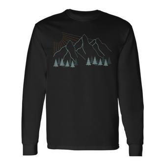 山の自然をモチーフにした登山用の山と森プリント 長袖Tシャツ - Kawaiitshirt