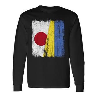 日本 ウクライナ ハーフフラッグ 日本ウクライナ遺産 長袖Tシャツ - Kawaiitshirt