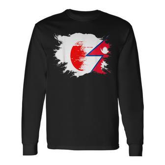 日本とネパールのdna遺産フラッグ 長袖Tシャツ - Kawaiitshirt