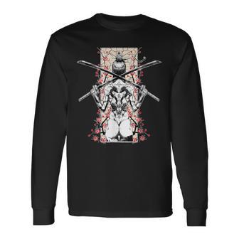 日本のサムライガールとヴィンテージさくら桜ギフト 長袖Tシャツ - Kawaiitshirt