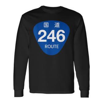 日本の道路標識デザイン国道246号線プリント 長袖Tシャツ - Kawaiitshirt