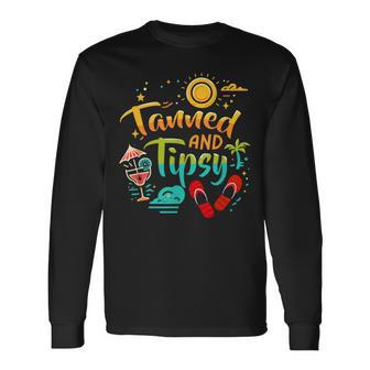 日焼けしてほろ酔い ビーチ 夏休み 面白い 長袖Tシャツ - Kawaiitshirt