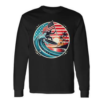 最高のサーフグラフィック アメリカ国旗 サーフィン サーフボード バケーション 長袖Tシャツ - Kawaiitshirt