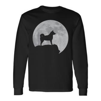月と犬のシルエット-柴犬 長袖Tシャツ - Kawaiitshirt