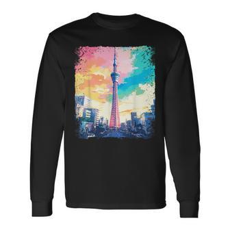 東京スカイツリージャパンaporwave エステ 日本観光 長袖Tシャツ - Kawaiitshirt