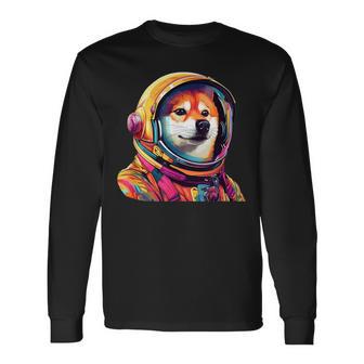 柴犬 面白いtシャツ 犬 宇宙飛行士 かわいい メンズ 子供 おもしろ 服 グッズ ネタ 犬好き 長袖Tシャツ - Kawaiitshirt