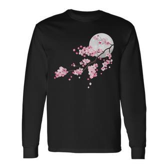 桜の木と月 日本の美しい桜 春 長袖Tシャツ - Kawaiitshirt