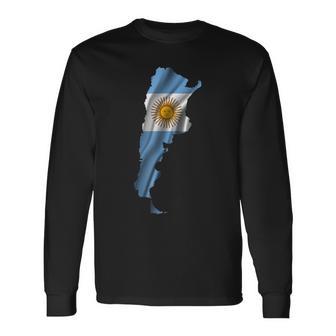 波状 アルゼンチン国旗 アルゼンチン地図 長袖Tシャツ - Kawaiitshirt