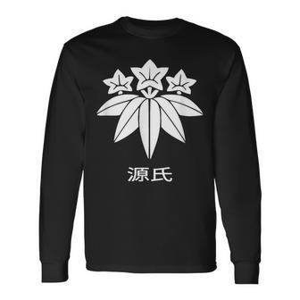 源氏 かもんと漢字 日本武士一族 長袖Tシャツ - Kawaiitshirt