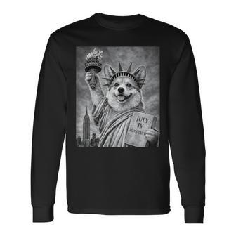 犬 像 自由 面白い 自由 白 ブラック ウェルシュ コーギー 長袖Tシャツ - Kawaiitshirt