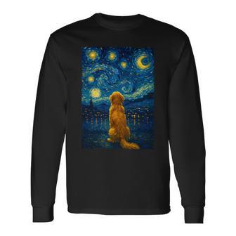 犬 天体観測 ゴッホ 夜空 ゴールデンレトリバー ラブラドール 長袖tシャツ 長袖Tシャツ - Kawaiitshirt