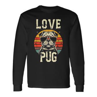 犬愛好家のためのかわいいパグのイラスト 長袖Tシャツ - Kawaiitshirt