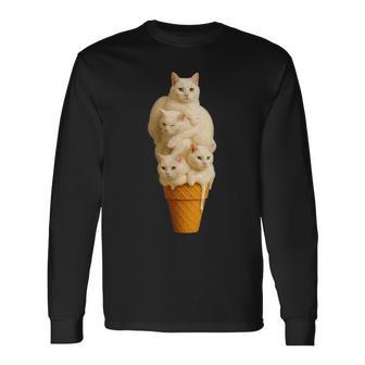 猫 アイスクリーム かわいい ペット 子猫好き 猫 夏 バイブ 長袖Tシャツ - Kawaiitshirt