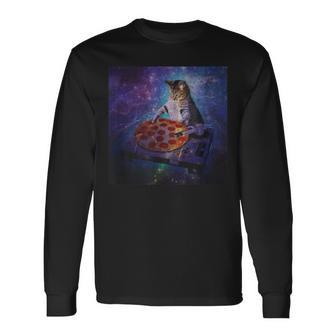 猫 ピザ スクラッチミュージック ダンス クラブ パーティー レコード レーザーシャツ 長袖Tシャツ - Kawaiitshirt