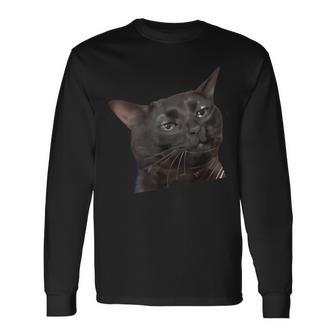 猫 黒 ミーム 解離 面白い インターネット ギフト 長袖Tシャツ - Kawaiitshirt