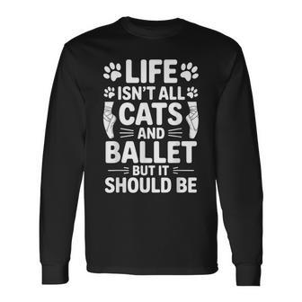 猫とバレエ バレリーナ おもしろバレエ 長袖Tシャツ - Kawaiitshirt