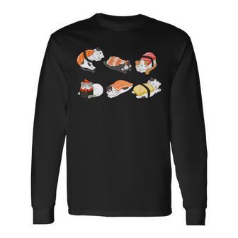 猫好き 寿司好き おもしろい 和食 猫寿司 長袖Tシャツ - Kawaiitshirt