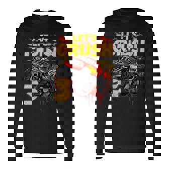 男の子、3歳、英語で、モンスタートラック、誕生日 長袖Tシャツ - Kawaiitshirt