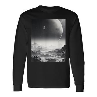 白黒写真 火星月&宇宙写真 長袖Tシャツ - Kawaiitshirt