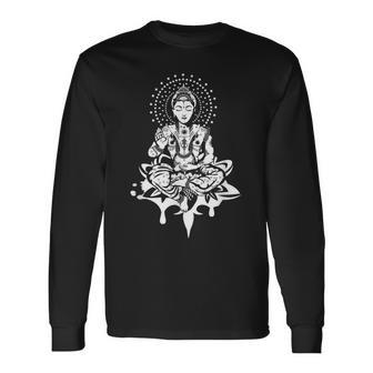 瞑想的な蓮の置物 スピリチュアルな禅ファンタジーデザイン 長袖Tシャツ - Kawaiitshirt
