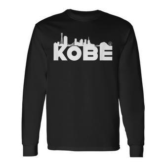 神戸ジャパン 都市スカイライン シルエット アウトライン スケッチ 長袖Tシャツ - Kawaiitshirt