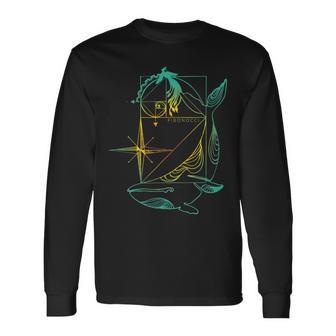神聖な幾何学、フィボナッチ黄金比、虹くじらの海。 長袖Tシャツ - Kawaiitshirt
