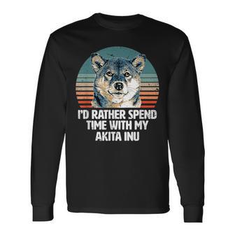 秋田犬と時間を過ごしたい 面白い秋田犬。 長袖Tシャツ - Kawaiitshirt