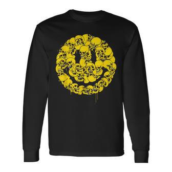 笑顔 顔 絵文字 パンクロック スカル ゴシック ボーンズ 長袖Tシャツ - Kawaiitshirt