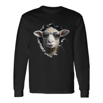 羊が穴から覗いています 農夫 羊飼い 飼い Coolheep Portrait 長袖Tシャツ - Kawaiitshirt