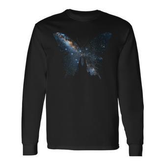 美的シルエット星宇宙銀河蝶 長袖Tシャツ - Kawaiitshirt