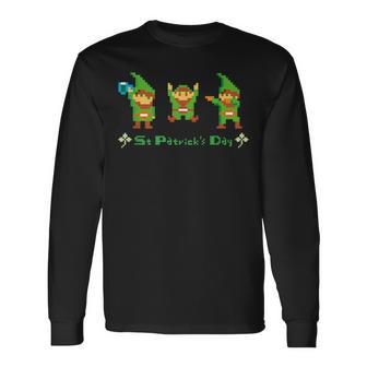 聖パトリックデー ピクセルアート ドット絵 レトロゲーム プレゼント ダブダンス 乾杯 万歳 長袖Tシャツ - Kawaiitshirt