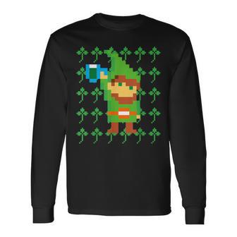 聖パトリックデー 乾杯 ピクセルアート シャムロック ドット絵 レトロゲーム 長袖Tシャツ - Kawaiitshirt