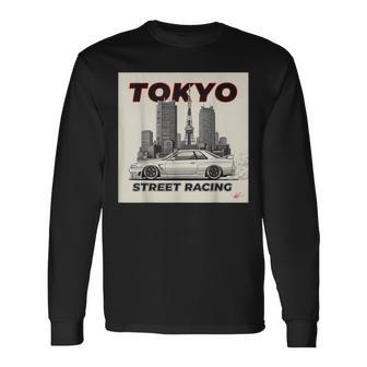 自動車愛好家のための東京ストリートレーシングカーデザイン 長袖Tシャツ - Kawaiitshirt