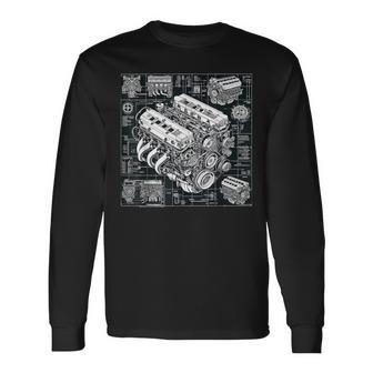 自動車整備士向けの高性能gteエンジン設計図 長袖Tシャツ - Kawaiitshirt