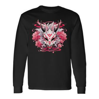 芸者にインスパイアされた日本のおにフラワーマスク 長袖Tシャツ - Kawaiitshirt