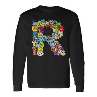 英文字 R アルファベット R 名前 イニシャル モノグラム シャツ 長袖Tシャツ - Kawaiitshirt