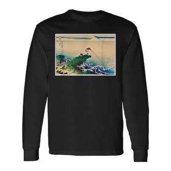葛飾北斎 富嶽三六景 名作アート 絵画 メンズ レディース 面白い 服 美術 おもしろ 釣り人 長袖Tシャツ - Kawaiitshirt