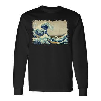 葛飾北斎作 大波 長袖Tシャツ - Kawaiitshirt