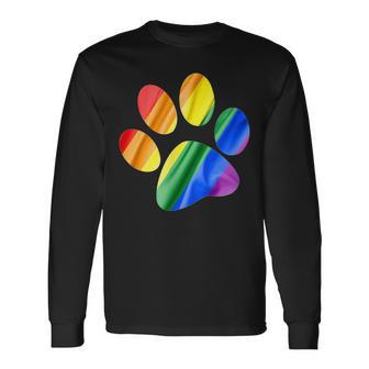 虹色の足跡プリント 犬 長袖Tシャツ - Kawaiitshirt