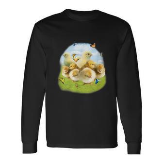 蝶 ひよこ 蝶 かわいい鶏 長袖Tシャツ - Kawaiitshirt