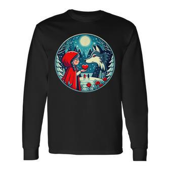 赤ずきんちゃんがオオカミに心を与える 自然のおとぎ話 長袖Tシャツ - Kawaiitshirt