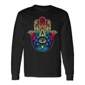 邪眼 呪い 保護 ハムサの手、目を見る邪眼 長袖Tシャツ - Kawaiitshirt