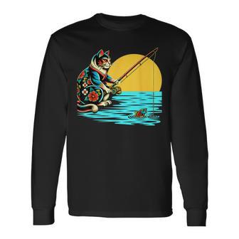 釣り 猫 面白いtシャツ 釣りバカ 釣り人 メンズ おもしろ ネタ 面白い 服 オリジナル 海釣り 川釣り 長袖Tシャツ - Kawaiitshirt