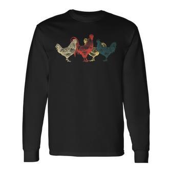 雄鶏と鶏のグループ 農業 農家 面白い 鶏 長袖Tシャツ - Kawaiitshirt