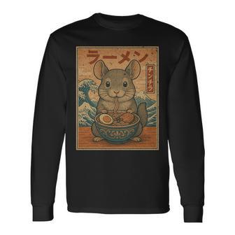 面白い かわいい ラーメン 和麺 チンチラ 食べる ラーメン 長袖tシャツ 長袖Tシャツ - Kawaiitshirt
