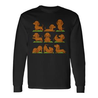 面白いtシャツ ダックスフンド ヨガ イヌ メンズ 犬好き グッズ かわいい おもしろ 面白い 服 ネタ 長袖tシャツ 長袖Tシャツ - Kawaiitshirt