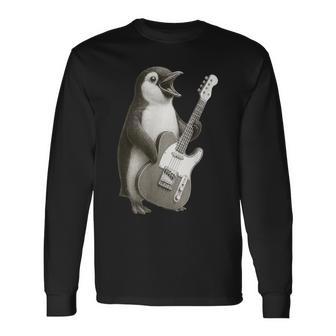 面白いtシャツ ペンギン ギター メンズ グッズ かわいい おもしろ 面白い 服 ネタ 長袖Tシャツ - Kawaiitshirt