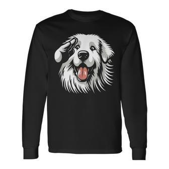 面白いグレート ピレニーズの顔の犬のグラフィック デザイン 長袖Tシャツ - Kawaiitshirt