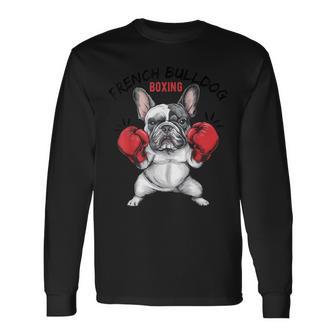 面白いフレンチブルドッグ ボクシング愛好家 ペット 犬 ボクシンググローブ 長袖Tシャツ - Kawaiitshirt