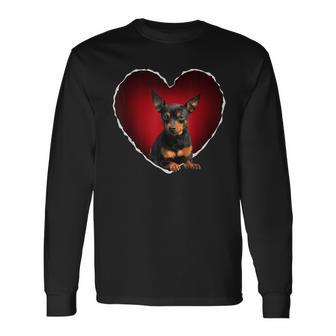 面白いミニチュアピンシャーハート ミニピン 恋人へのギフト 長袖Tシャツ - Kawaiitshirt